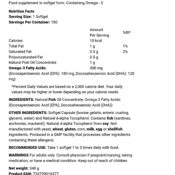 Now foods omega-3 Enteric Coated 200 softgels - Bild 2