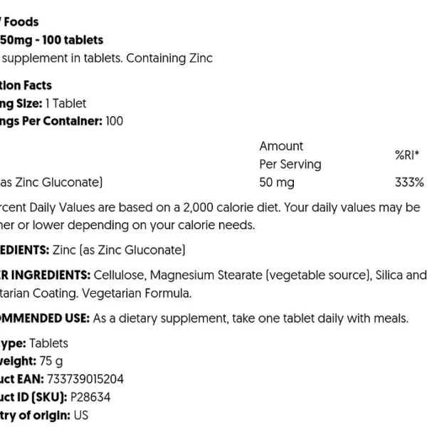 Now Foods Zinc 50 mg 250 tabletter - Bild 2