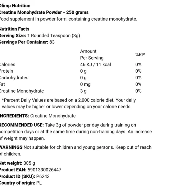 Olimp Creatine Monohydrate 250gram - Bild 2