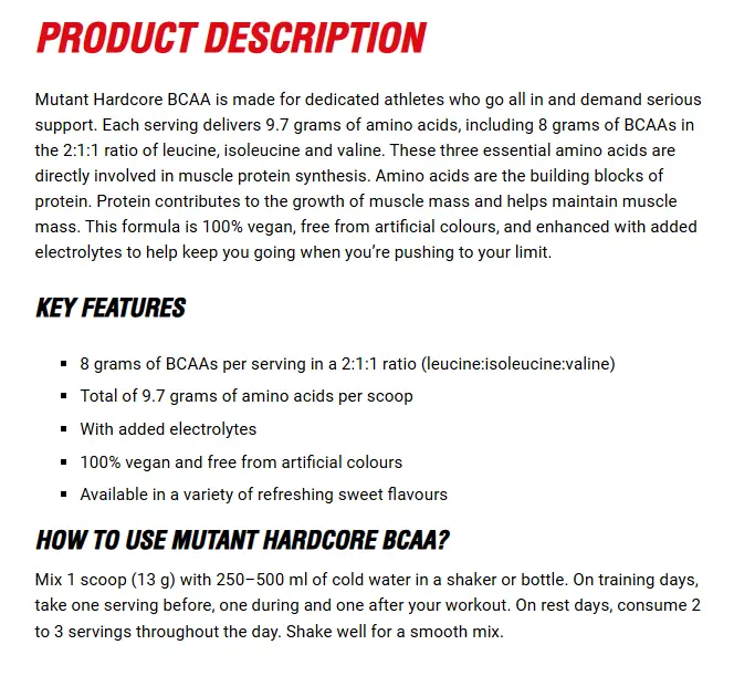 Mutant - Hardcore BCAA - 390 g och 30 servering - Bild 3