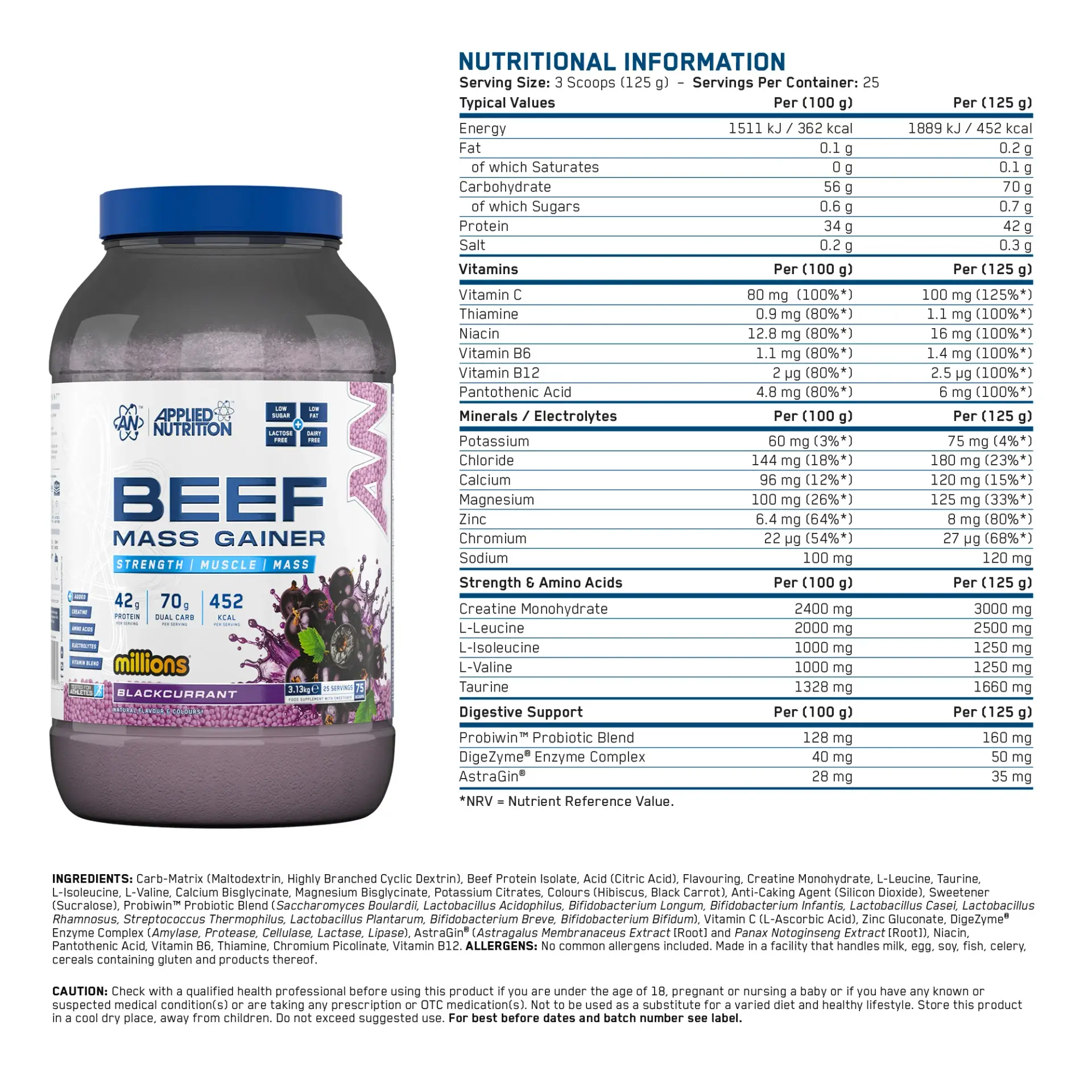 Applied Nutrition - Beef Mass Gainer 3130 g och 25 servering - Bild 3