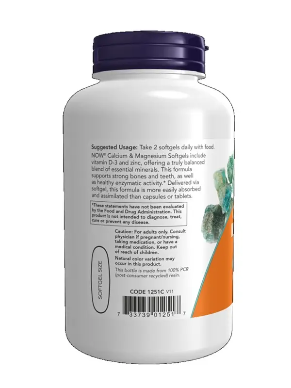 NOW Foods - Calcium & Magnesium with Vitamin D & Zinc – 120 Softgels - Bild 3
