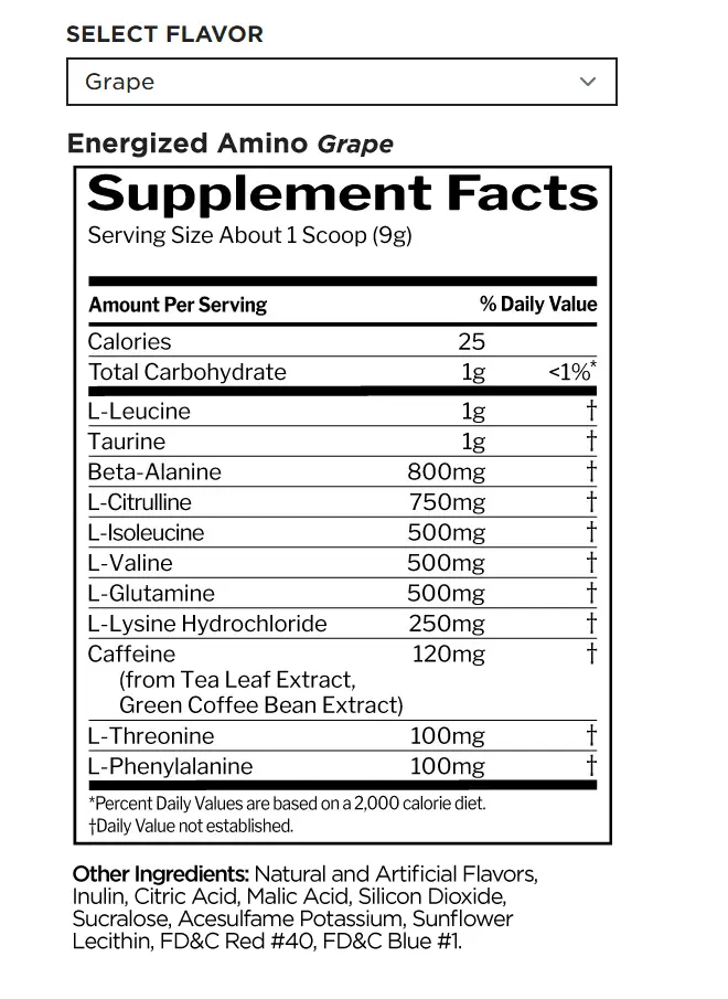 Rule One - Energized Amino - Aminosyror + Energi 270 g och 30 servering - Bild 2